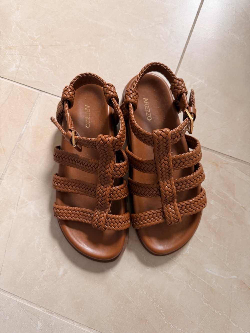 Arezzo Women's Braided Tan Leather Gladiator Sandals